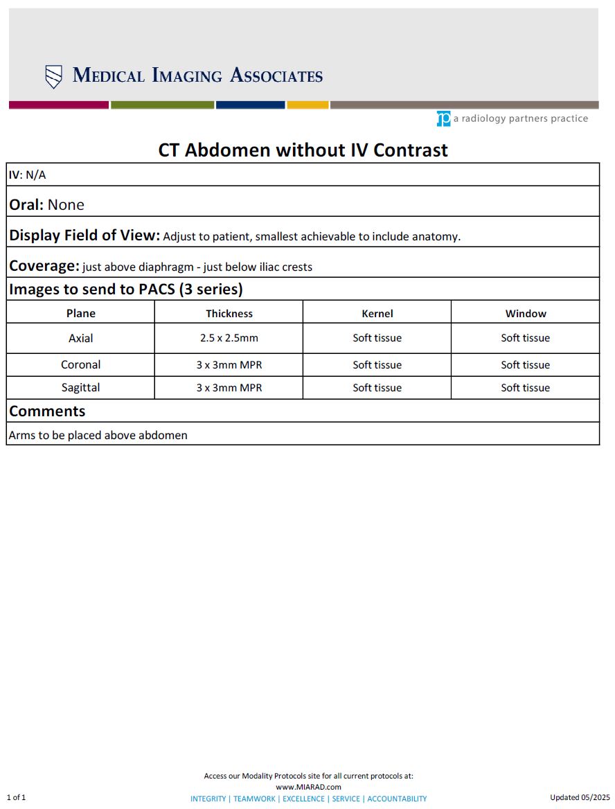 CT Abdomen without IV Contrast